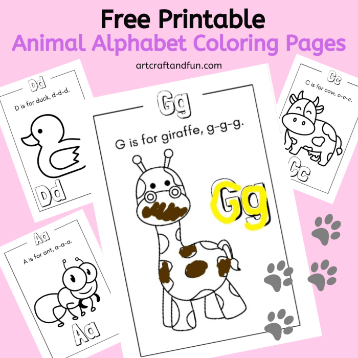 Animal alphabet coloring pages printable