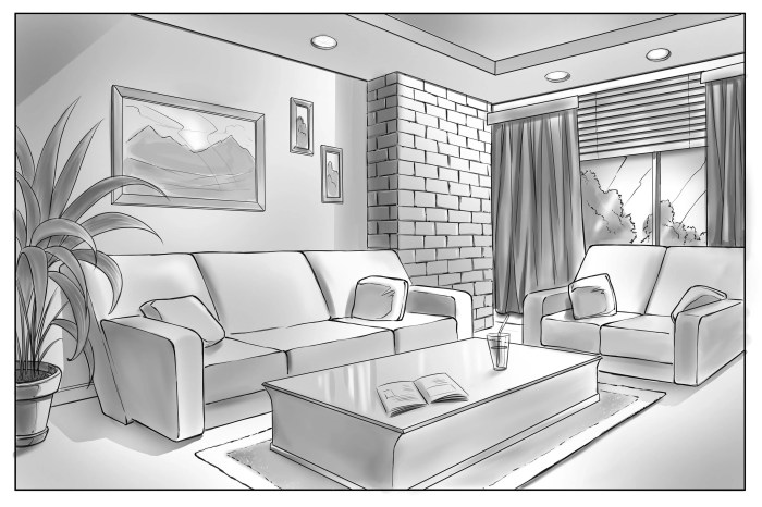 Interior easy 2 point perspective drawing