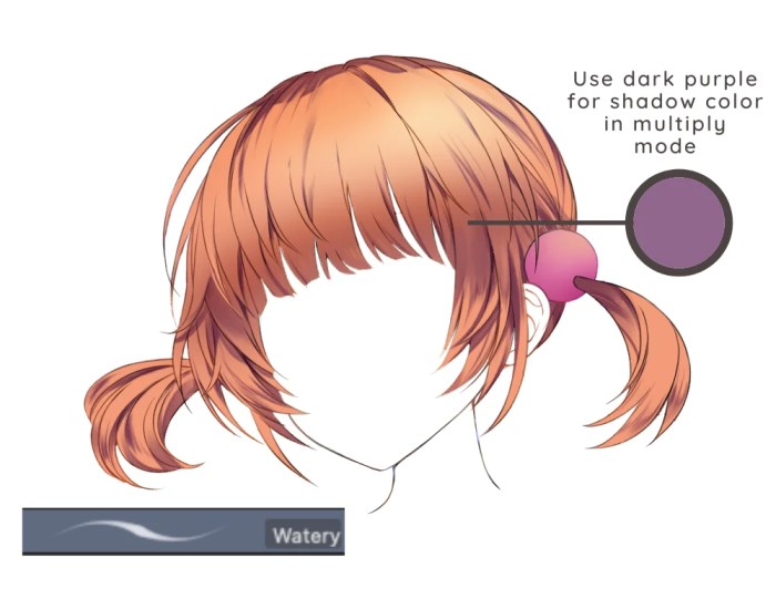 Coloring digital anime hair