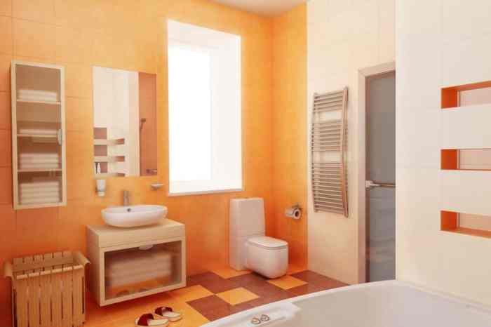 Orange and brown bathroom decor