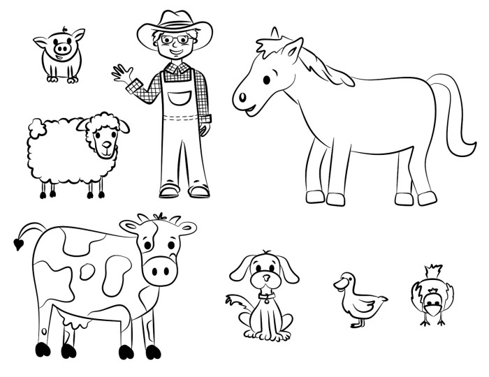 Coloring book pages farm animals