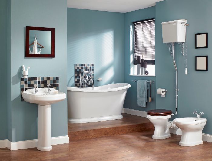 Blue and black bathroom decor