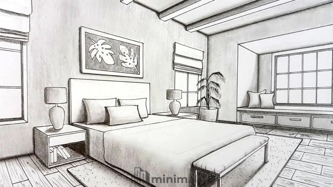 Interior easy 2 point perspective drawing