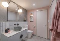 Gray and pink bathroom decor