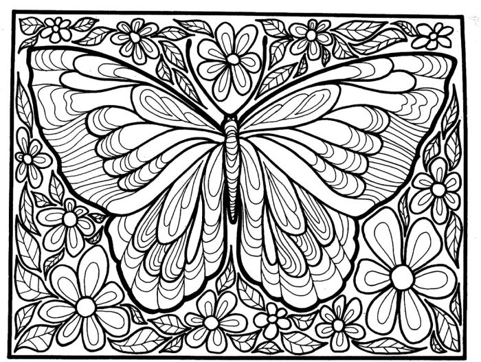 Butterflies coloring adult flowers pages harmony four perfect just insects nature