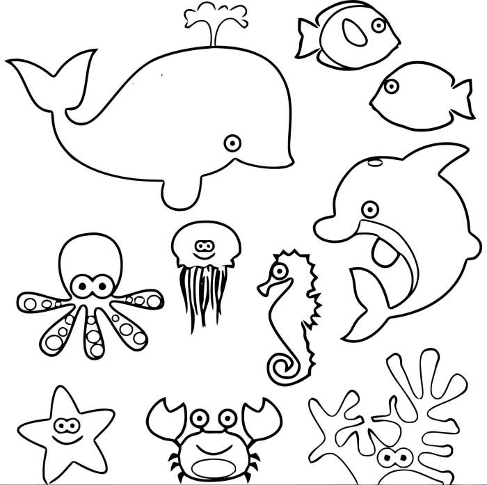 Easy sea animals coloring pages for kids