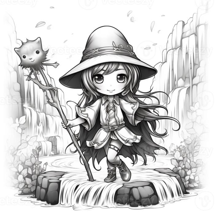 Anime fantasy character coloring page