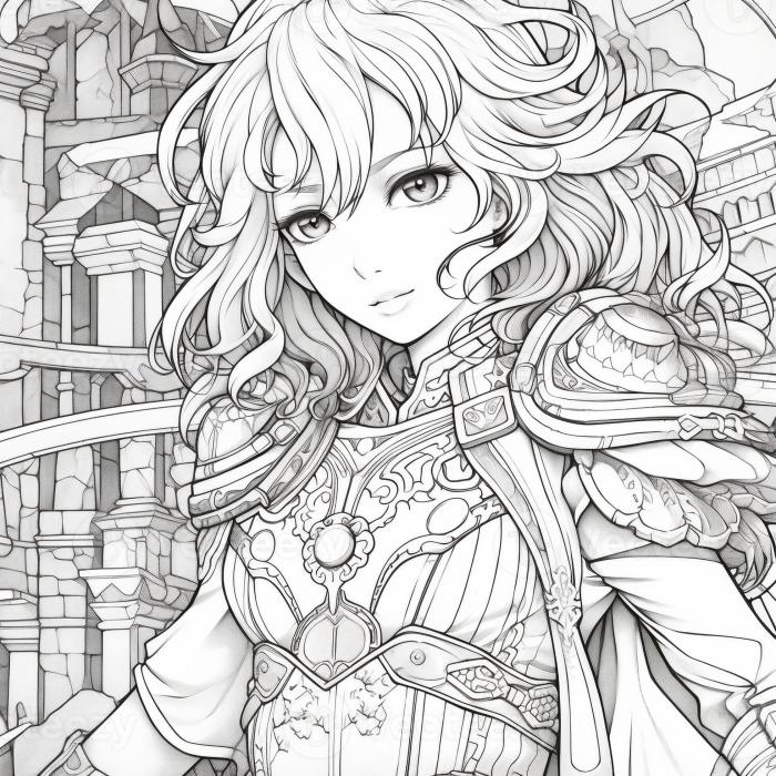 Anime fantasy character coloring page