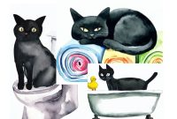 Black cat bathroom decor