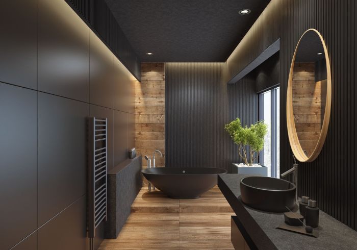 Black and brown bathroom decor