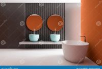 Gray and orange bathroom decor