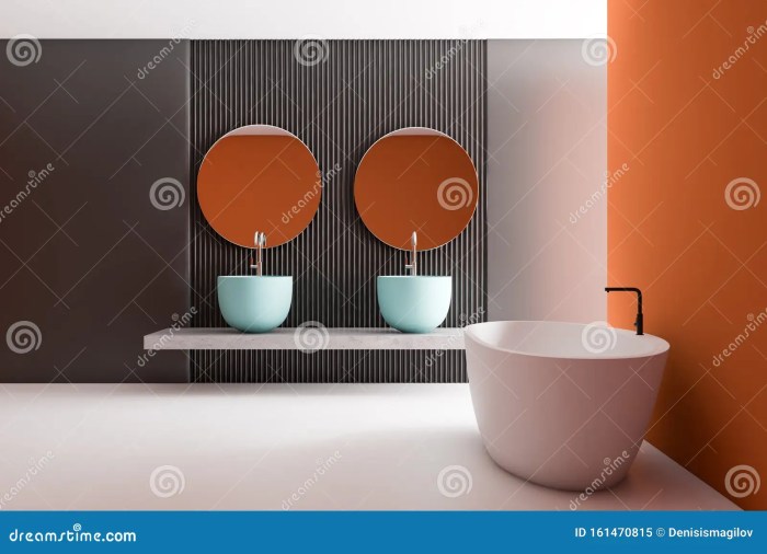 Gray and orange bathroom decor