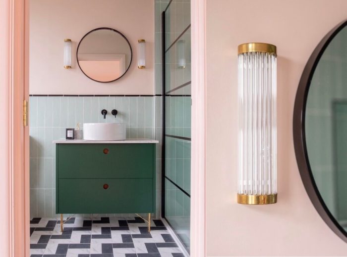 Pink and green bathroom decor