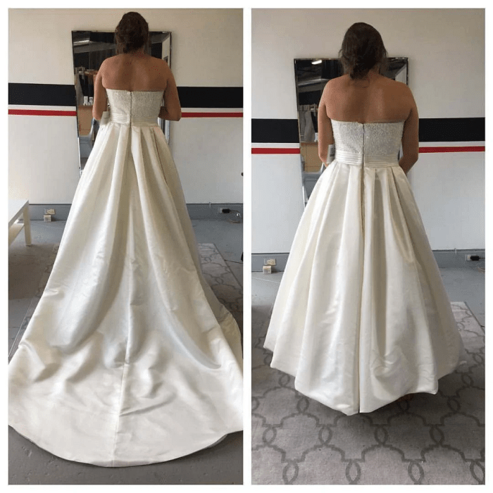 Bustling a tulle wedding dress