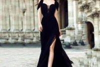 Elegant black dresses for wedding guests with sleeves