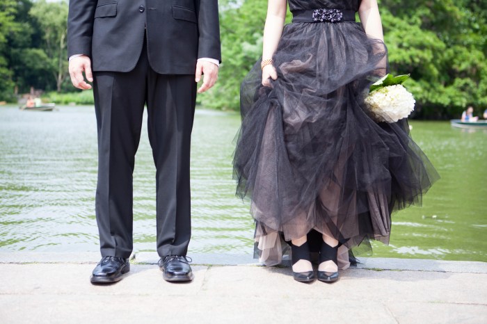 Black shoes with wedding dress