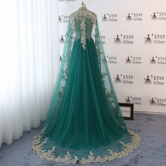 Emerald green and black wedding dress